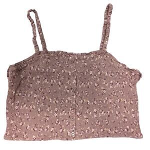 Hippie Rose Crop Top Mauve Pink Ditsy Floral Print Smocked Tank NEW Juniors XL‎